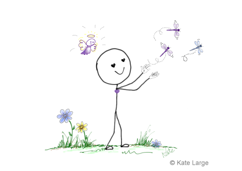 Ima joyfully releases dragonflies as new beginnings, letting go of the thoughts he can no longer control. As worry fades, his heart opens to trust, and new possibilities begin to take flight.