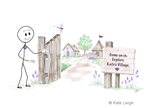 Ima opening the gate to Kate's Village