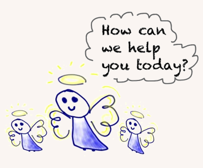 Angels asking, How can I help you today?