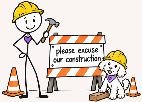 Ima and Majyk with Under Construction Sign Ima Miracle Magnet & Majyk AngelFeather show us this section is still under construction for the new village.