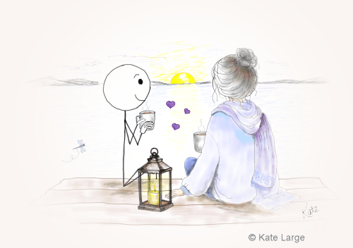Ima and Kate sit in tranquility and peace within the Light on the dock.