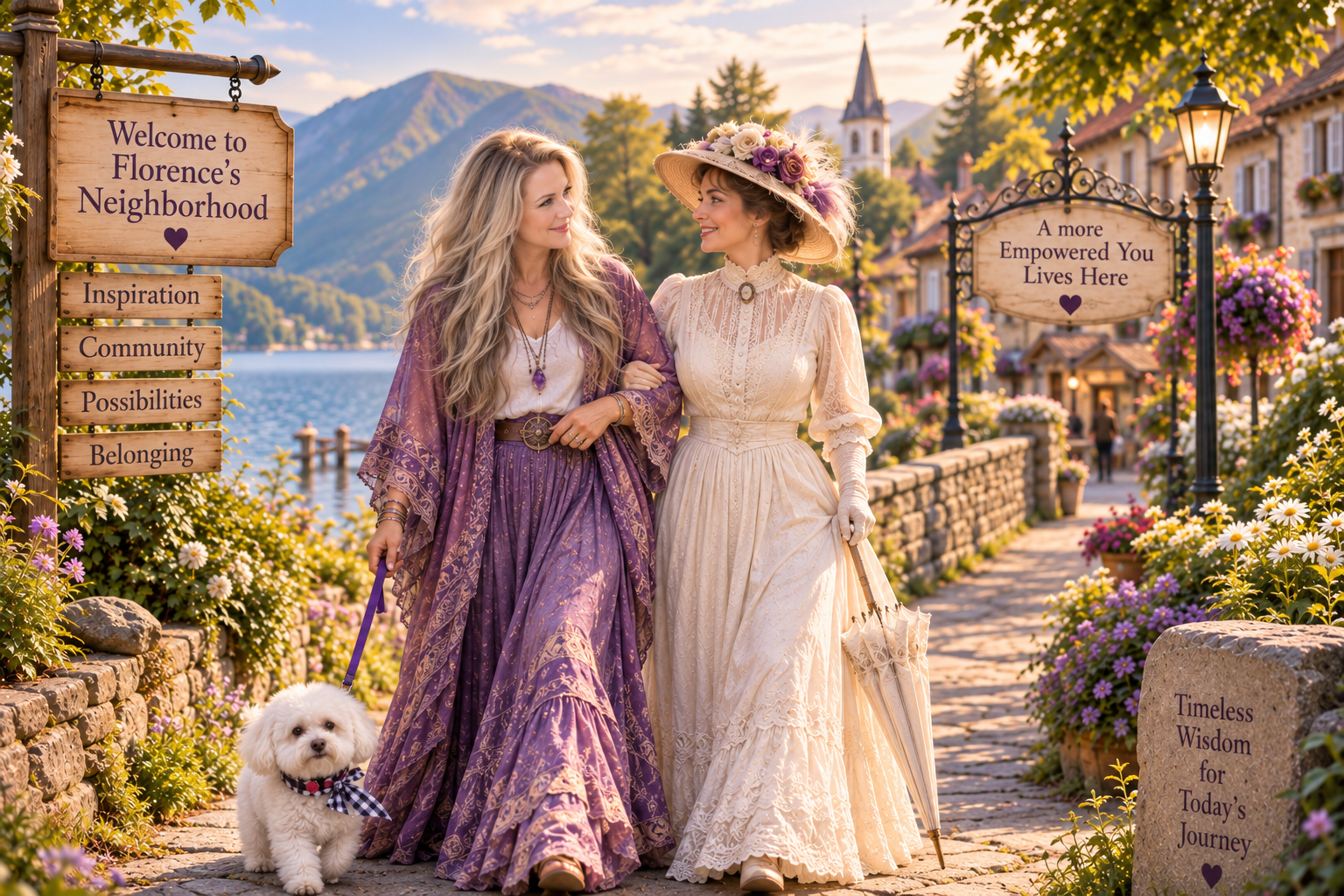 Kate Large, Florence Scovel Shinn and Majyk AngelFeather walking through Florence's Neighborhood