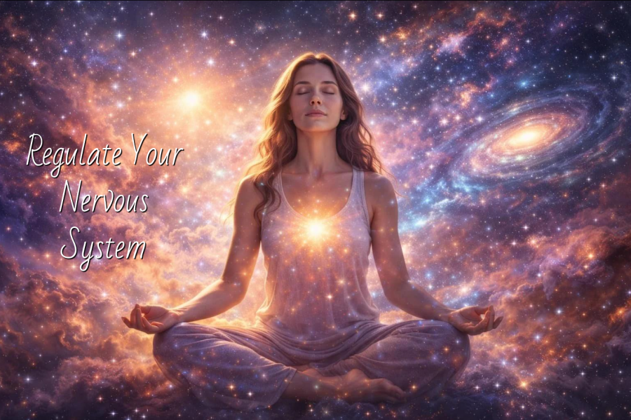 Woman sits peacefully regulating her nervous system.