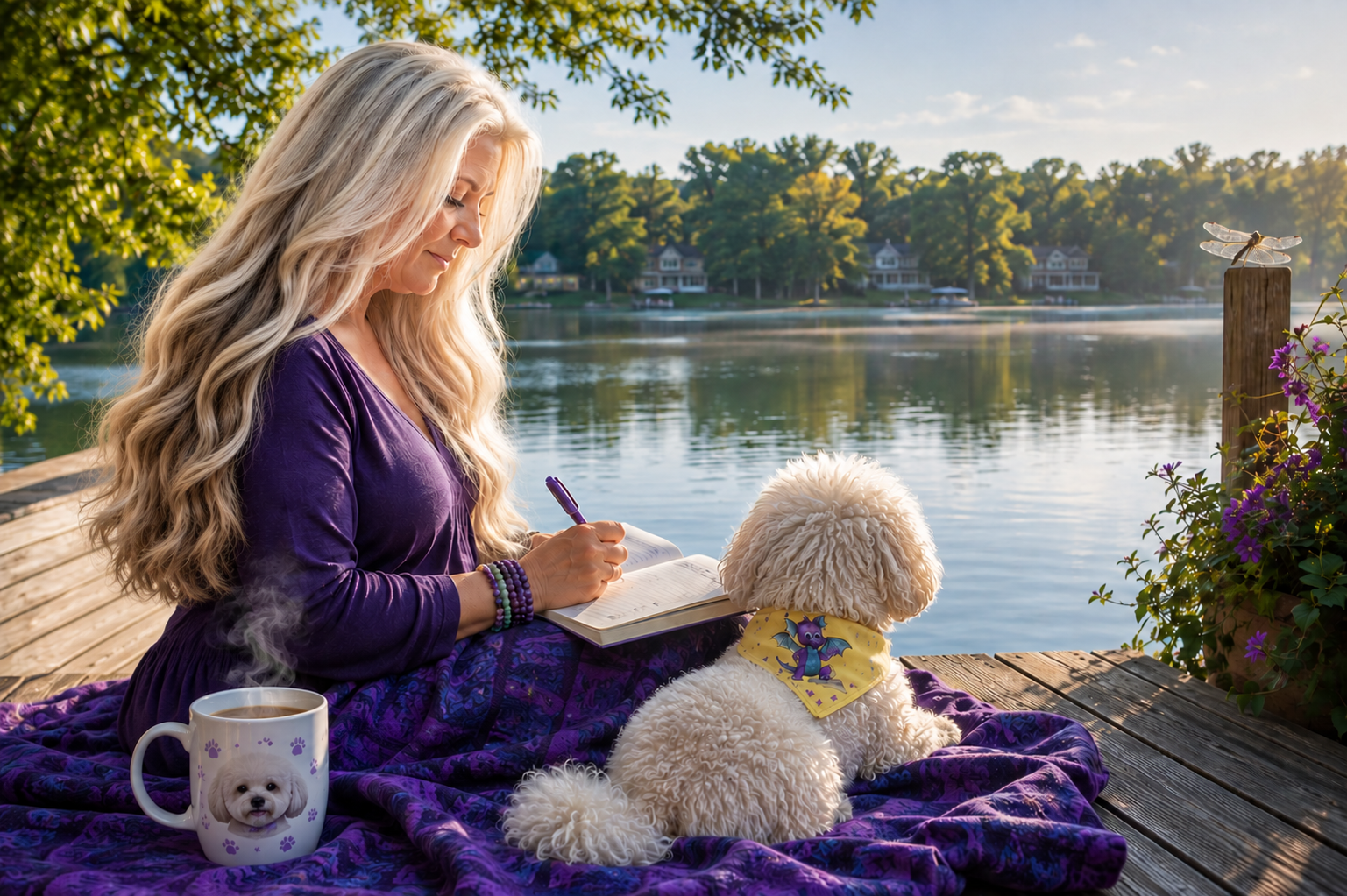 Kate and Majyk peacefully sitting on The Dock infusing the day with love.